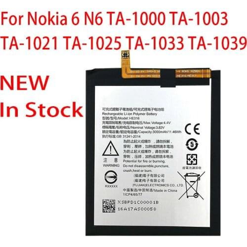 100% Original HE316 3000mAh Battery For Nokia 6 TA-1000 TA-1003 TA-1021 TA-1025 TA-1033 New HIgh Quality +Tracking number
