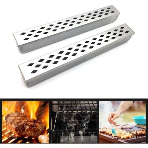 2Pcs BBQ Smoker Box Wood Chips for Outdoor Charcoal Gas Barbecue Grill Meat Infused Smoke Wine Flavor Grill Accessories