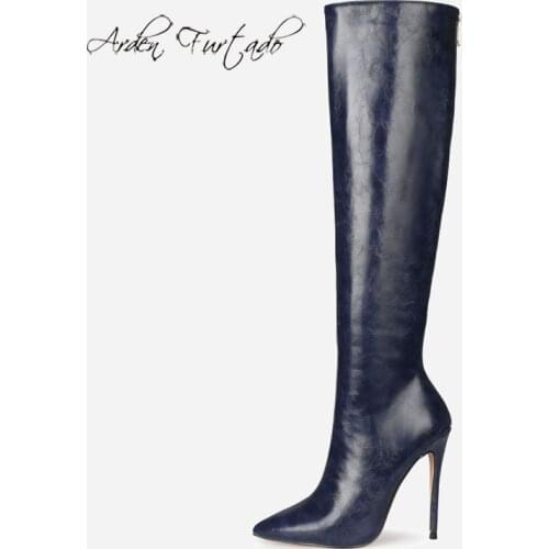 Arden Furtado 2021 winter Fashion boots Elegant Zipper Stilettos High Heels orange Elegant Green Knee High Boots Big size 45 47