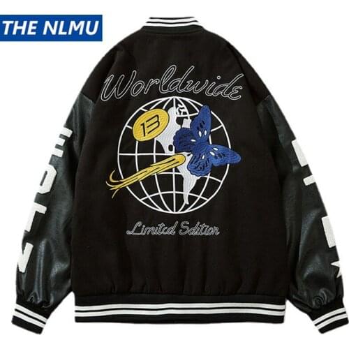 Hip Hop Baseball Jacket Varsity College Coat Butterfly Embroidery Jackets Mens Harajuku Streetwear Clothing Oversize WE324