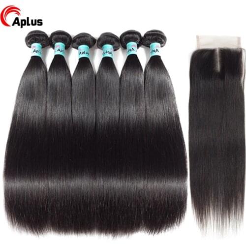 Aplus Hair Brazilian Hair Weave Bundles With Closure Silky Straight Hair 6 bundles with closure With Baby Hair Non Remy