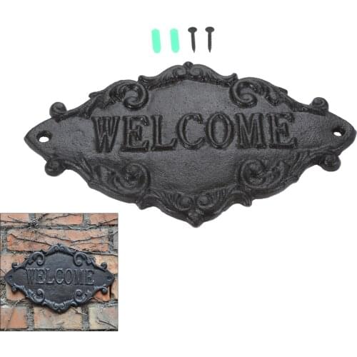 DRELD Cast Iron Wall Mounted Cast Iron Welcome Plaque Signs European Retro Handmade Rustic Home Garden Wall Decor Metal Plate
