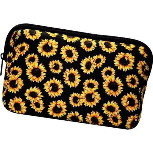 Hot Sunflower Floral Makeup Bag Waterproof Soft Neoprene Travel Bag Zippered Storage Pouch Printing Toiletry Bag Pencil Case Org