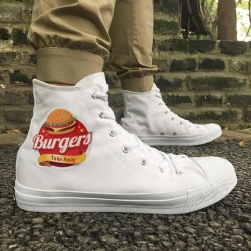 Wen Canvas White Shoes Adult Design Hamburger High Top Strappy Plimsolls Men Womens Sneakers Skateboard Shoes for Holiday Gift
