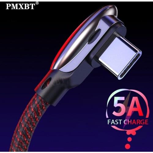 5A 90 Degree Elbow Type C Cable Super Fast Charging For Samsung S20 S10 S9 Huawei P40 P30 Pro USB-C Cable Quick Charge Data Cord