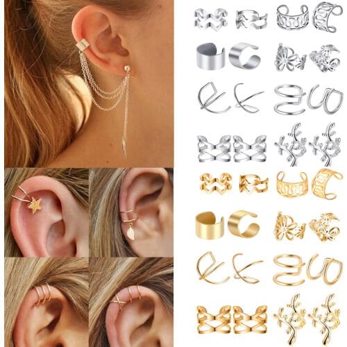 16pcs/set Ear Cuffs Leaf Star Flower Clip Earrings for Women No Piercing Cartilage Earring Studs Ear Stud Clip Earrings Wedding