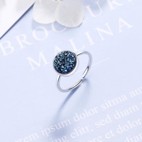 925 Sterling Silver Round Kyanite Rings Druzy Finger Rings Jewelry For Women Birthday Gifts Dropshipping S-R466
