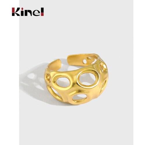 Kinel 925 Sterling Silver Geometric Round Arc Hollow Rings for Women Fashion Statement Jewelry Adjustable Finger Gifts