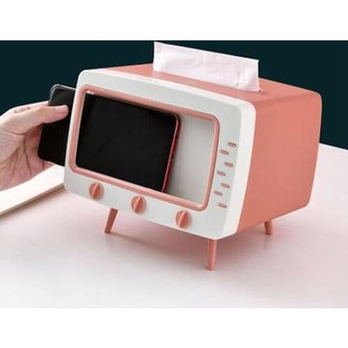 Multifunctional Cute Tissue Box Storage Paper Pumping Paper Storage Box Dust-proof Household TV Shape with Mobile Phone Holder