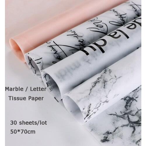 Marble / Letter Flower Wrapping Tissue Paper Material 28 sheets Shoes Gift Packing Craft Paper 50*70cm DIY Bouquet Supplies