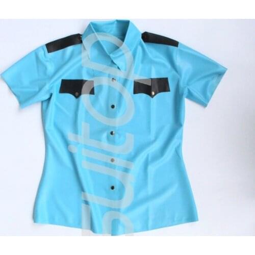 Mens Police man rubber shirt Male 's latex top