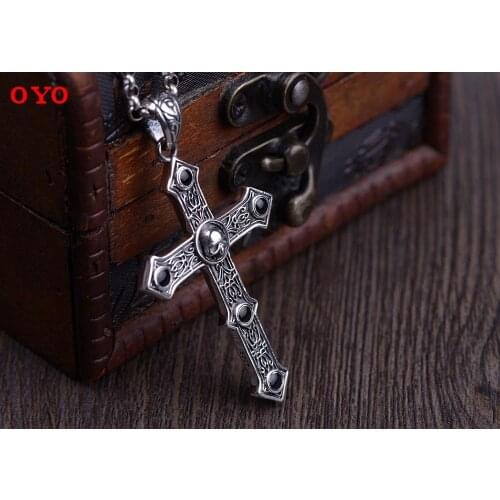 100%S925 Silver Retro Craft Mens Skull Cross Hanging