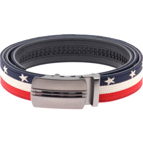 Mens Comfort Click Big Size Casual Striped Cloth Fabric Canvas Auotomatic Leather Ratchet Belt Strap Red White Blue Mixed Color