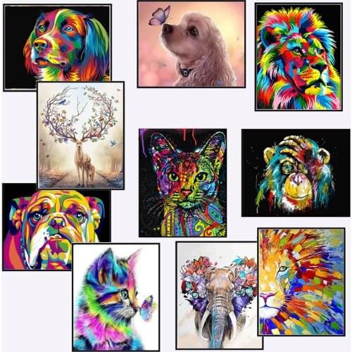 HOT Frame Dazzling Animals DIY Oil Painting By Numbers Wall Art Canvas Animals Picture DIY Drawing Painting For H