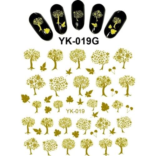 UPRETTEGO Gold/ Silver Water Stickers Metallic Nail Decals FLOWER XMAS CHRISTMAS TREE LEAF LEAVES SNOW FLAKE YK019-024