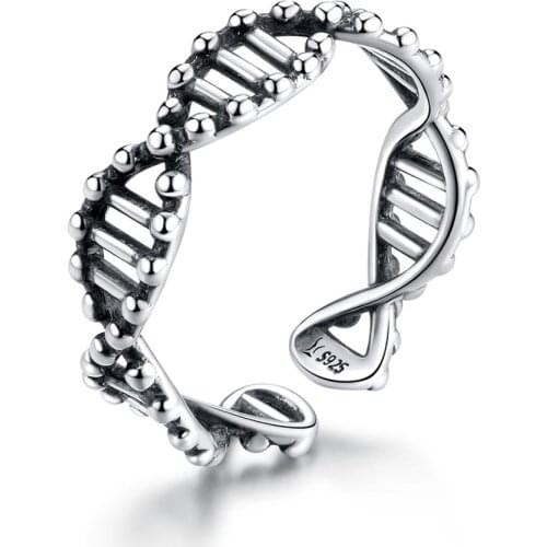 Original DNA Chain Shape Designer 925 Sterling Silver Opening Adjustable Fashion Ring Be Suitable For Men And Women Jewelry