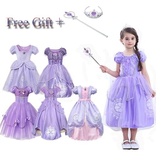 Gilrs Princess Dresses Costumes Party Purple Elegant Dress Up Fantasy Cosplay Carnival Birthday Clothing Fashion Tulle Dress