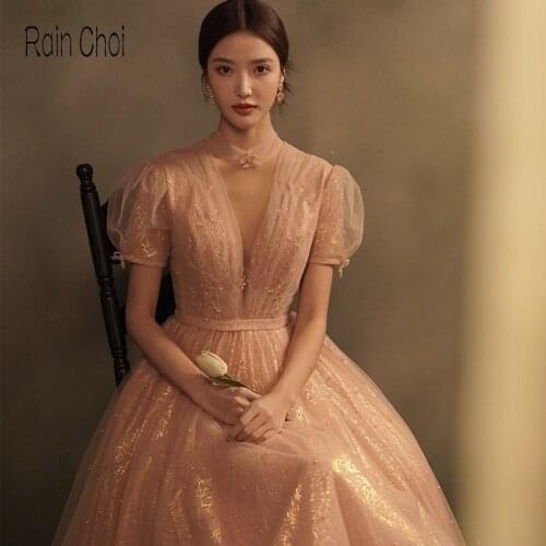 Short Sleeves Prom Dress A line Sexy Long Formal Party Gown