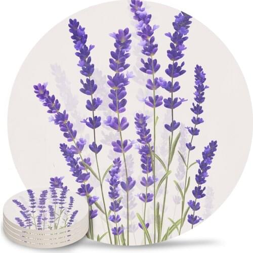 Lavender Coasters Waterproof Tea Cup Mat Christmas Home Decor Coffee Table Decor Ceramic Coasters