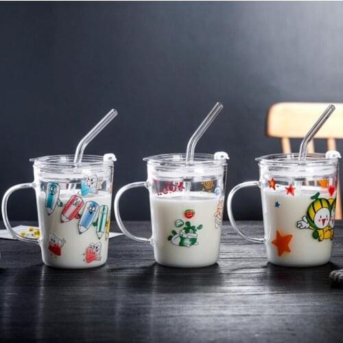 350ML Transparent Coffee Cup Glass Mark Calibration Cover Drinking Set Milk Ice Sand Juice Beverage Cup