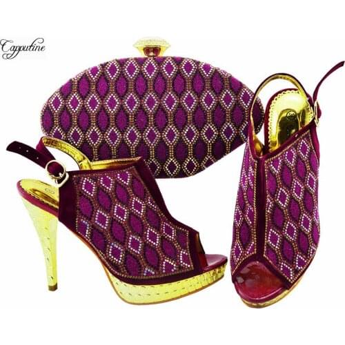 Magenta Color Women Shoes And Bag Set Fashion African Ladies High Heels Italian Sandals With Handbag Pumps Clutch JZC003 12CM