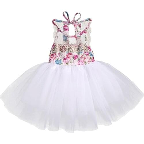 Xmas Fashion Cute Newborn Toddler Baby Girls Sleeveless O-Neck Lace Floral Print Ball Gown Knee-Length Princess Dress Sundress
