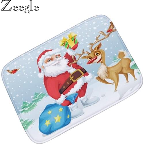 Zeegle Christmas Floor Mat Doormat Anti Slip Foot Mat Flannel Home Decoration Floor Mat Washable Mat Absorbent Bathroom Doormat
