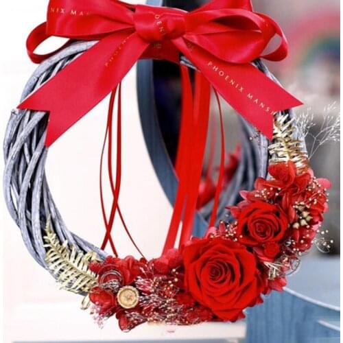 Christmas Rattan Wreath Ornaments Hanging Flower Crafts Home Party Decoration Christmas DIY Garland Gifts Xmas Vine Ring