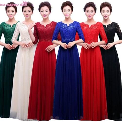 Modest black brides maid half sleeve bridesmaid robes dress floor length formal long blue a line chiffon tank dresses B3759