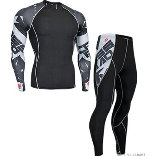 MMA rash guard crossfit tracksuit for men 2017 long sleeve thermal knitwear compression clothing union suit thermal underwear