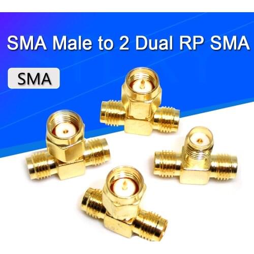 T Type SMA Male Plug to 2 Dual (Two) SMA Female Jack RF Coaxial Connector 3 Way Splitter Antenna Converter Gold-Plated Brass
