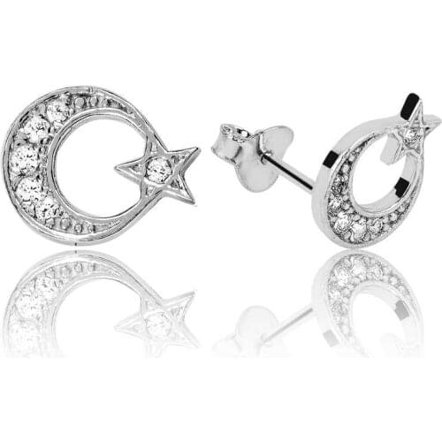 Tevuli 925 Sterling Silver Moon Star Studded Earrings