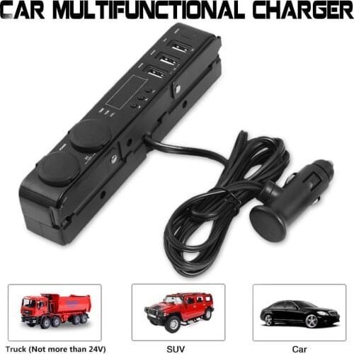 Universal Car Headrest Rear Seat USB Car Charger Mobile Phone Charger Cigarette Lighter Temperature Voltage Display DC12V