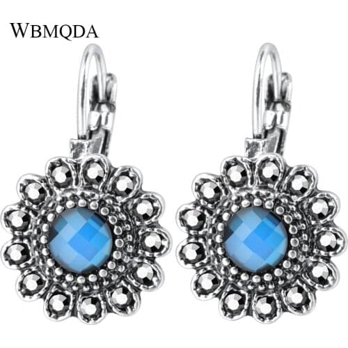 Wbmqda Fashion Silver Color Crystal Flower Earrings Blue Austrian Crystal Rhinestone Earring For Women Wedding Jewelry