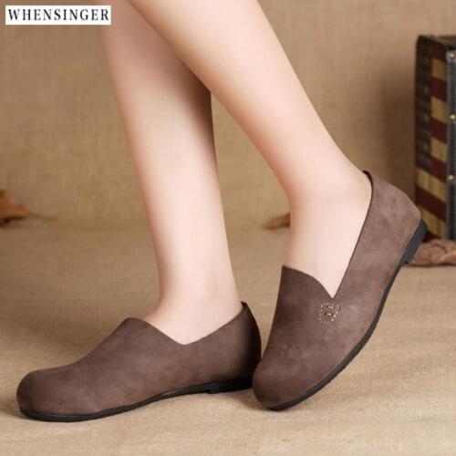 Whensinger - 2018 New Leather Women Shoe Casual Genuine Leather Shoes For Women Flat Shoes Comfortable Driving shoes