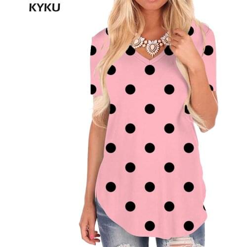 KYKU Colorful T-shirt women Dots Shirt Print Blue Funny T shirts Harajuku V-neck Tshirt Womens Clothing Summer Casual Tops New