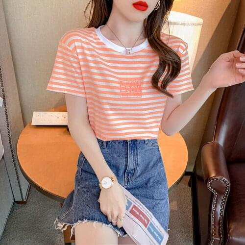 Summer stripe Women T-shirt Harajuku Short-Sleeved Women Cotton Loose Korean Female Clothes