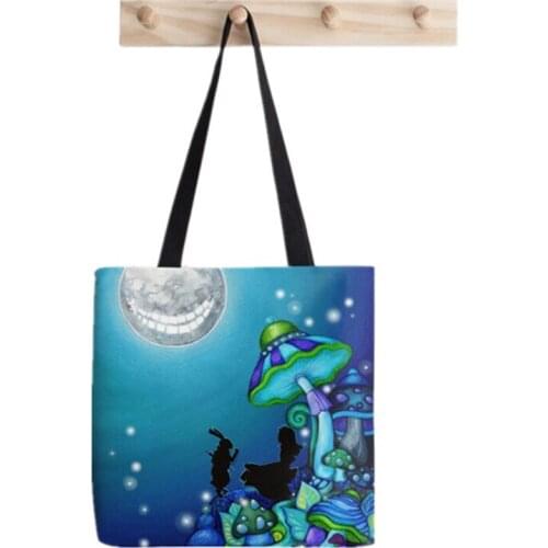 Women Alice in Wonderland Rabbit Printed Kawaii Bag Harajuku Shopping Canvas Shopper Bag girl handbag Tote Shoulder Lady Bag