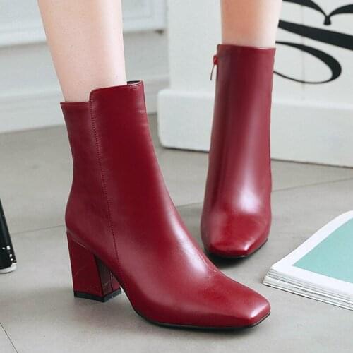 AIWEIYi Autumn Winter Women Boots High Quality Square Toe European Ladies Shoes PU Leather Fashion Boots Fur Warm Botas Footwear