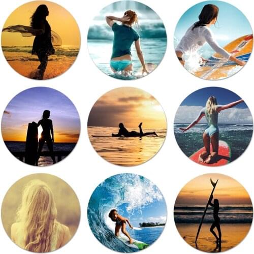 Surf Girl Icons Pins Badge Decoration Brooches Metal Badges For Clothes Backpack Decoration 58mm