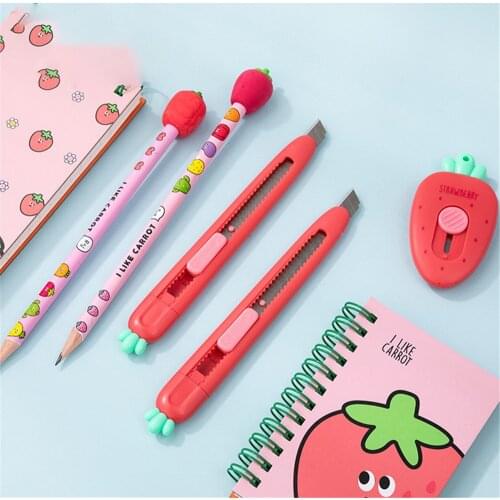 1pcs Mini Kawaii Strawberry Utility Knife Handmade Scissors Envelope DIY Pen Knife Office Paper Cutting School Stationery