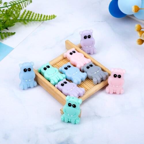 Sunrony 10pcs Hippo Baby Rodent BPA Food Free Silicone Teething Nursing Pacifier Clip Silicone Beads