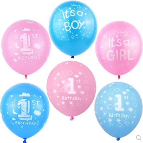 100 Pcs/set 12 Inch Pink Girl Birthday Party Decorations Toy Latters Printed Kids Latex 1 Birthday Boy Gift Ballons