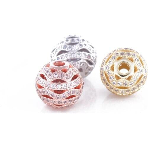 12mm Silver Colors Watermelon Ball Hollow Bead 2017 New Design Micro Pave Zircon Rose Gold/Rhodium/Gold Colour Loose DIY Bead