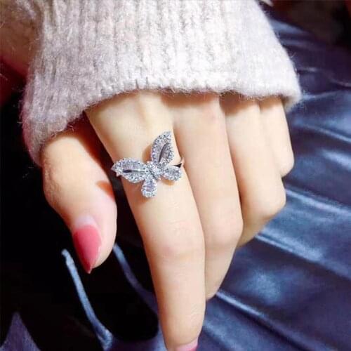 2020 New Personality Punk Vintage Women Cubic Zirconia Inlaid Butterfly Finger Ring Party Jewelry Gift