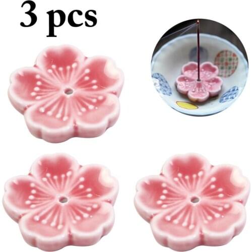 3PCS Sakura Ceramic Plant Line Incense Stick Holder Sakura Ceramic Mini Incense Stick Burner Chopsticks Rest Home Decoration