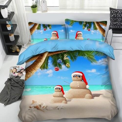 3PCS Per Set Sand Snowman at the Beach 3d Christmas Bedding Set