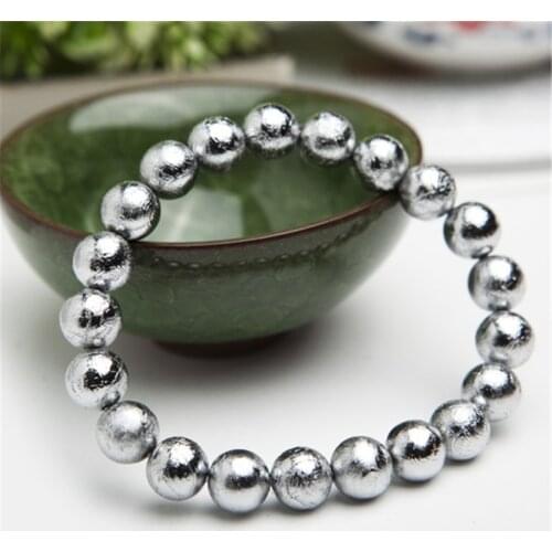 9mm Genuine Natural Gibeon Iron Meteorite Sliver Plated Fashion Jewelry Bracelets For Women Men Round Stretch Bead Bracelet