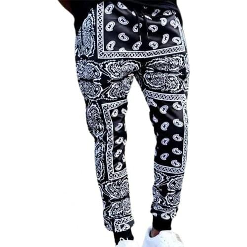 Casual Trousers Men Pencil Pants Cashew Flower Print Thin Full Length Mid Rise Trousers Summer Riding Party Skinny Pants