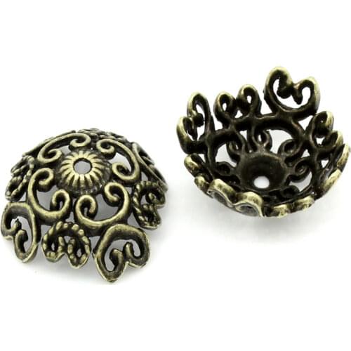 DoreenBeads Zinc metal alloy Beads Caps Flower Antique Bronze(Fits 22mm Beads)Flower Hollow Pattern 18mm x 18mm ,5 PCs Hot new